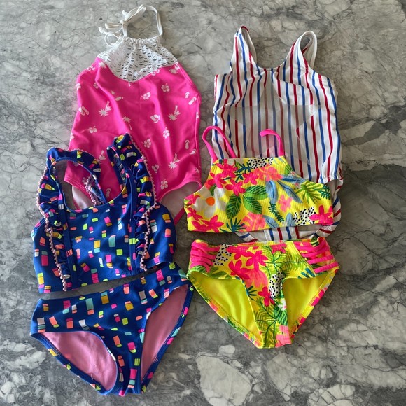 Bundle of 4 Kids Colorful One Piece and 2-Piece Swimwear Pink Yellow
